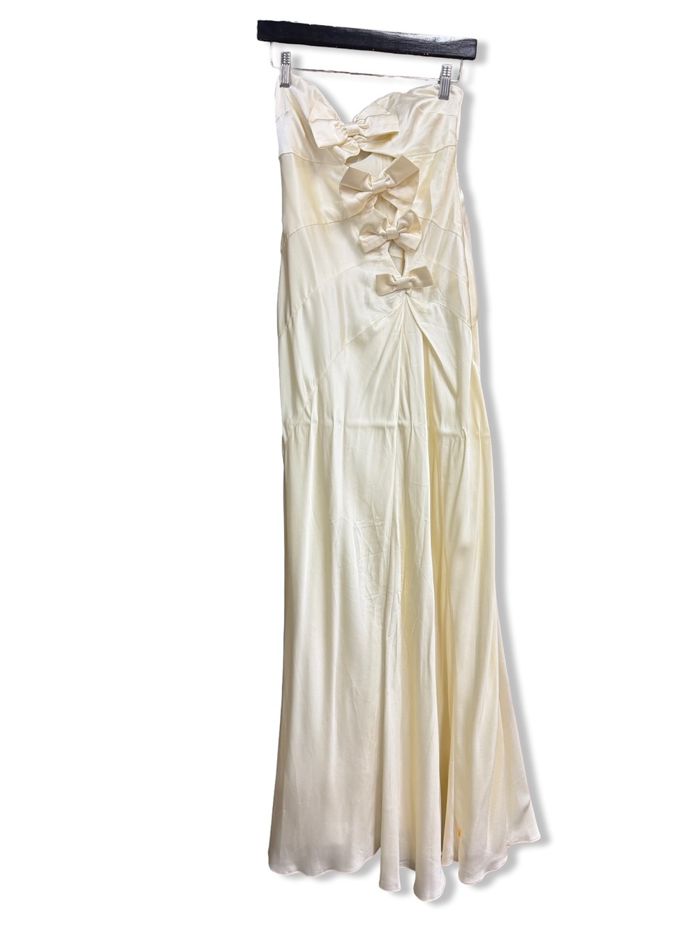 HELSA The Silk Faye Dress Egg Shell Strapless Ivory Satin bow Gown Revolve S - Picture 4 of 10